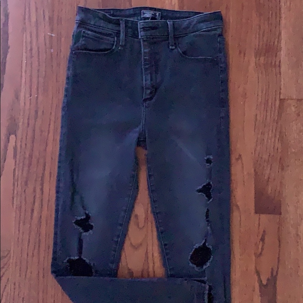 black skinny high rise ripped jeans